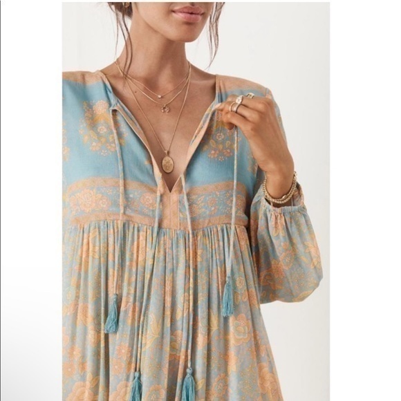 Spell Blue and Cream Ruched Ruffled Sundress - Picture 11 of 11